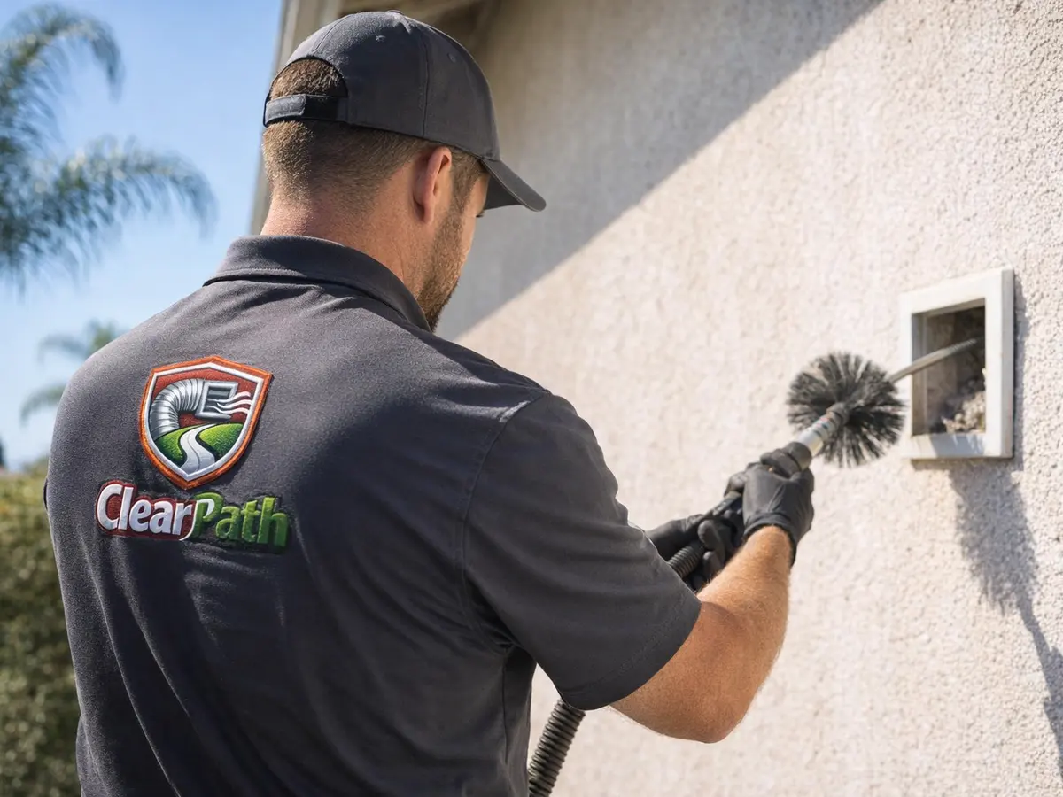 dryer vent cleaning technician on the job in Studio City, CA